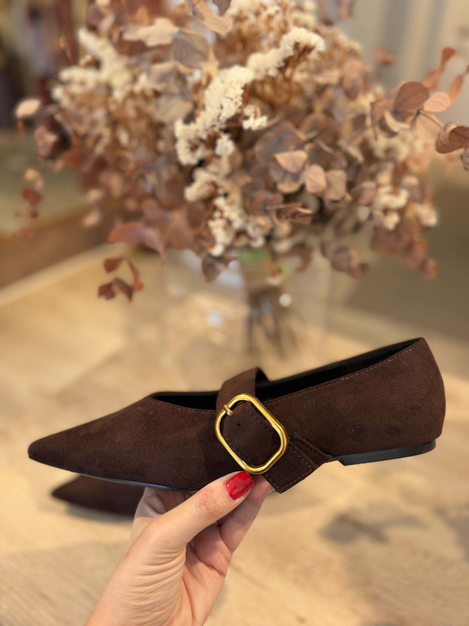 Zapato hebilla marrón.