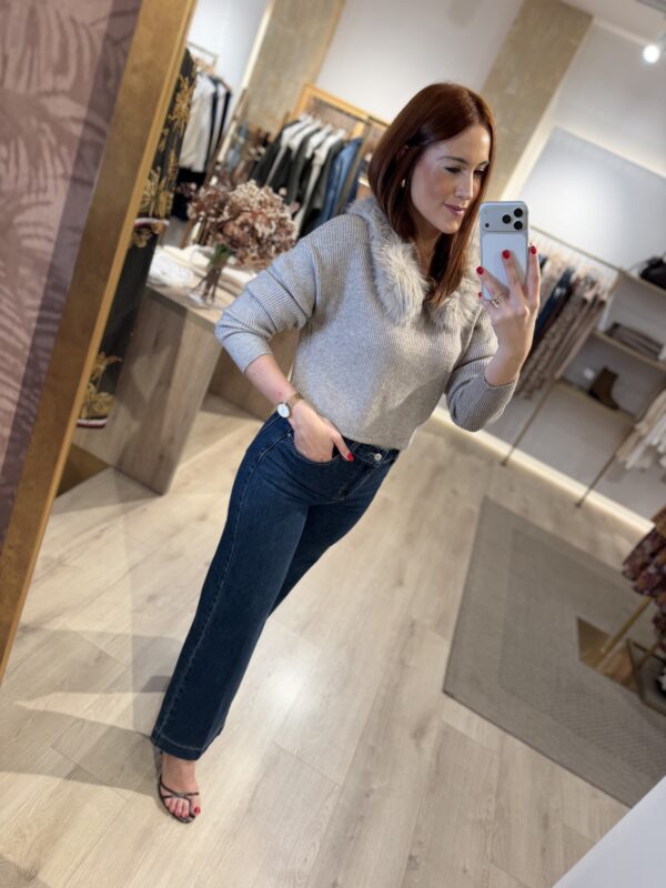 Jersey cuello pelo taupe-