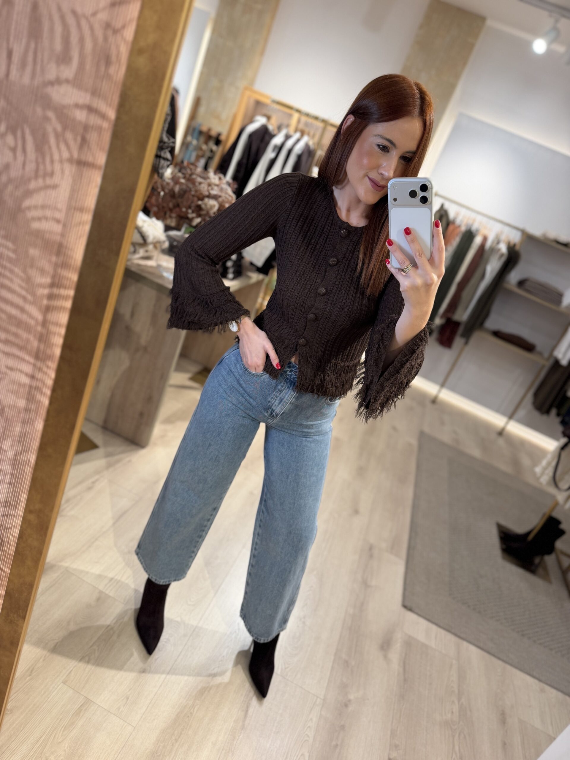 Cardigan marrón flecos-